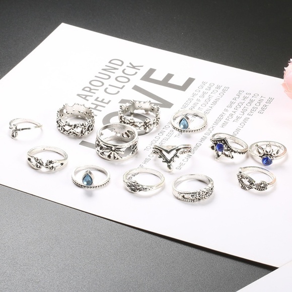 **CELESTE* 13-Pc Silver x Blue Fashion Ring Set - Picture 3 of 6
